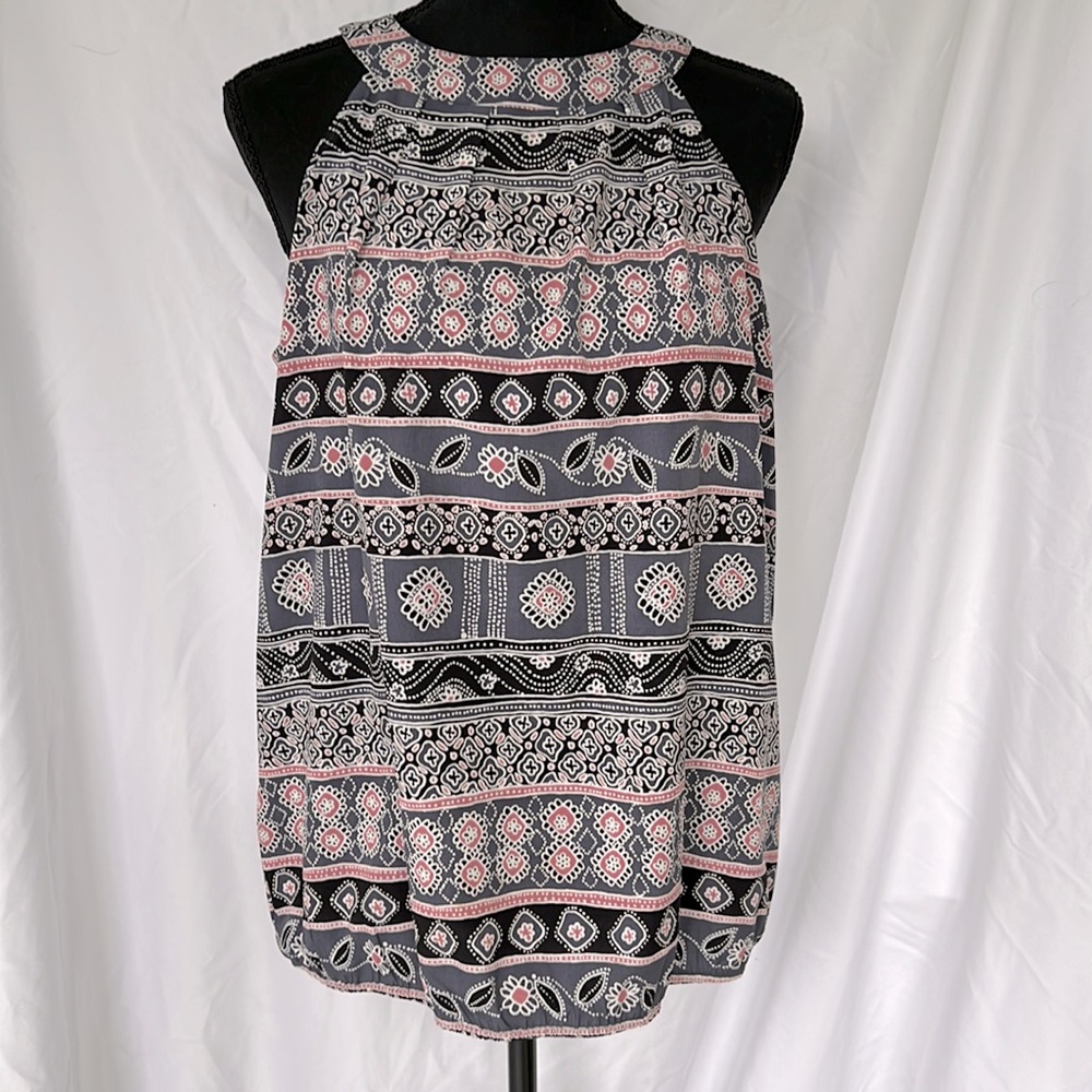 LOFT Women’s Sleeveless Halter Neck Top Elastic Waist Gray Pink Black size Med